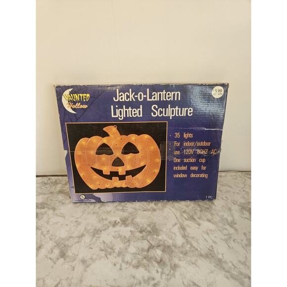 Vintage Haunted Hallow Halloween Jack-O-Lantern Lighted Pumpkin Window Display - Picture 3 of 10